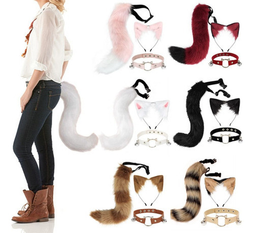 Conjunto De Collar De Cola De Zorro Con Orejas De Lobo