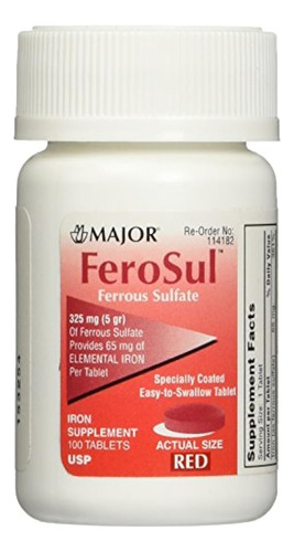 Major Ferosul Sulfato Ferroso 325 Mg, 100 Tabletas De Suplem