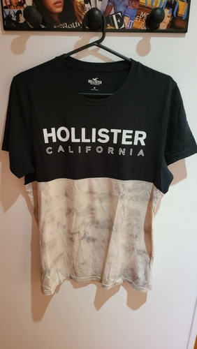 Remera Manga Corta Algodon Hollister California Negra Blanca