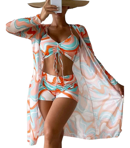 Bikini Naranja Con Estampado L Uk Plug De 3 Piezas, Traje De