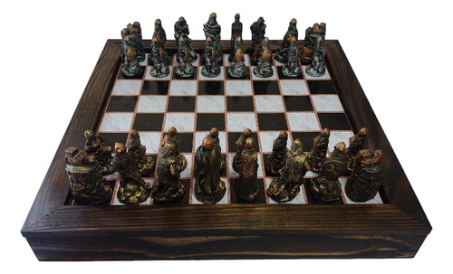 Jogo De Xadrez Viking Temático Medieval Caixa De Madeira