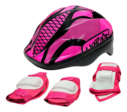 Casco + Kit Protección Patinaje Niña Niño Negro Economico