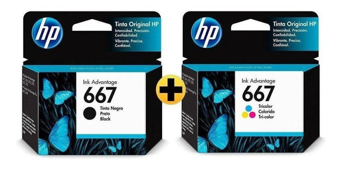 Kit Cartucho Hp 667 Preto + 667 Colorido Original 2376 2776