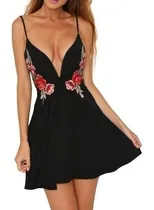 Comprar Vestido Negro Con Flores Bordadas Talla M Nuevo Importado