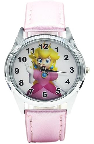 Super Reloj De Pulsera De Cuero Con Personajes Mario Y Peach