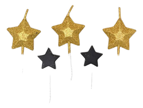 Velas Estrellas Doradas Negro ×5 Cotillón Cumpleaños Fiestas