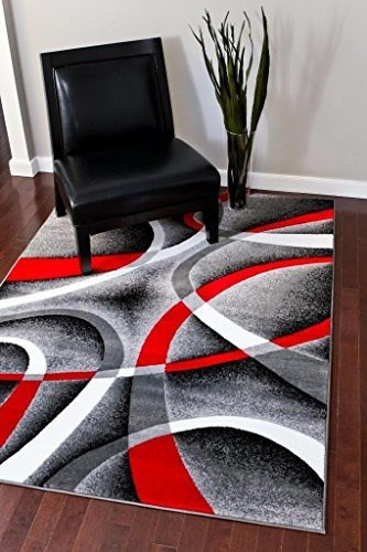 2305 Gris Negro Rojo Blanco Remolinos 52 X72 Alfombra Alfomb
