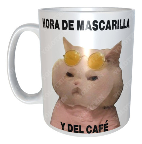 Taza Meme Gato Gatito Mascarilla Hora Del Café Meme M39