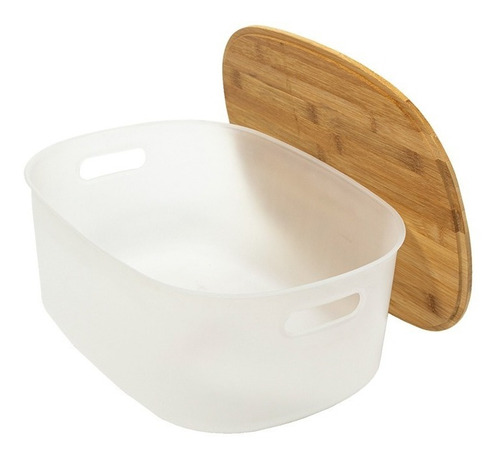 Imagen 4 de 7 de Set X2 Canasto Organizador Plastico Con Tapa Bambu 12 L Oval