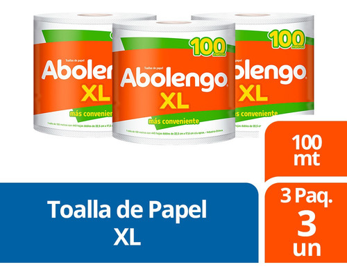3 Rollos Toalla De Papel Abolengo Xl 1 Un 100 Mt