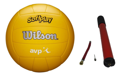 Bola De Volei Wilson Avp Soft Play Pvc Amarelo + Bomba De Ar