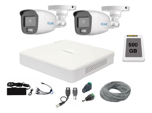 Kit Cctv 2 Cámaras 2mpx Micrófono Integrado Dvr 4 Ch 500 Gb Color Blanco