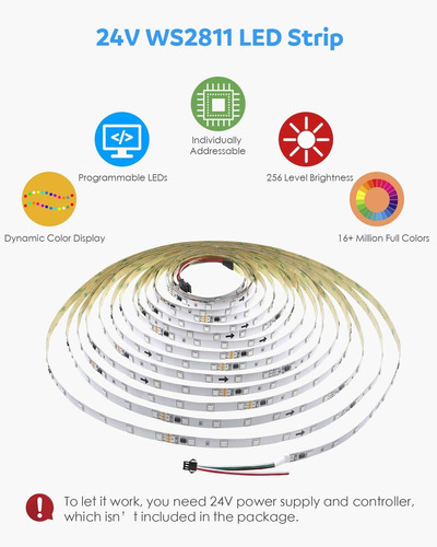Imagen 2 de 6 de Tira De Led Direccionable De 65.6ft Ws2811 Tira De Luz ...