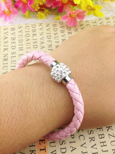 Gargantilla Y Pulsera Mujer Piel Rosa Cristales Austriacos