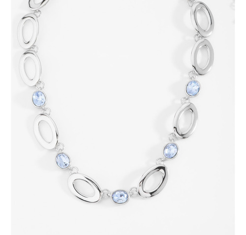 Collar De 42 Cm En Baño De Platino Con Piedra Azul 