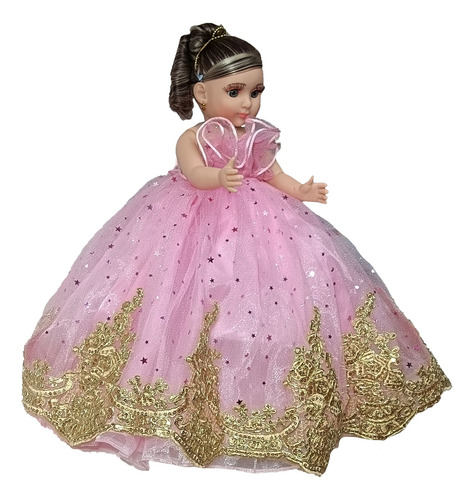 Muñeca Quinceañera Xv Aplicación-dorada Rosa Pastel