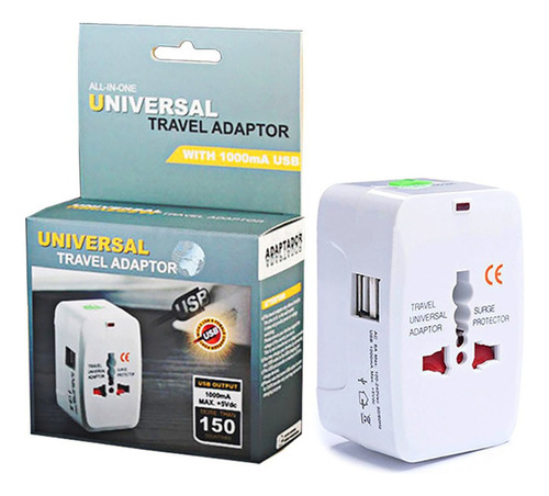 Adaptador Conector Viaje Enchufe Universal Con 2 Puertos Usb