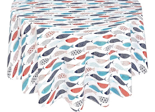 Fish School Cape Cod Print Mantel Vinilo Con Parte Trasera F