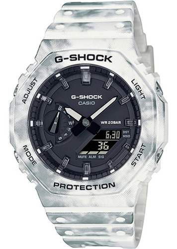 Reloj Casio G-shock Frozen Forest GAE-2100GC-7ADR, kit de correa, color blanco/plateado, color de bisel blanco/plateado, color de fondo negro
