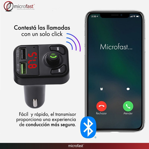 Imagen 5 de 6 de Transmisor Receptor Bluetooth Auto Fm Carga Rápida Usb X2