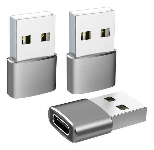 3 Piezas Adaptador Otg Usb Macho A Tipo C Hembra Convertidor Color Plateado