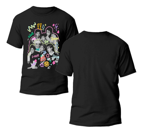 Playera Negra Estampado Bts 100% Algodón 02
