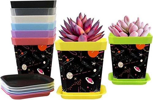 Outer Space Black (8 Colors) 8-pack Plant Pots With Palle
