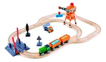 Comprar Hape Tren Vagones De Carga Grua Y Camion Magneticos Madera