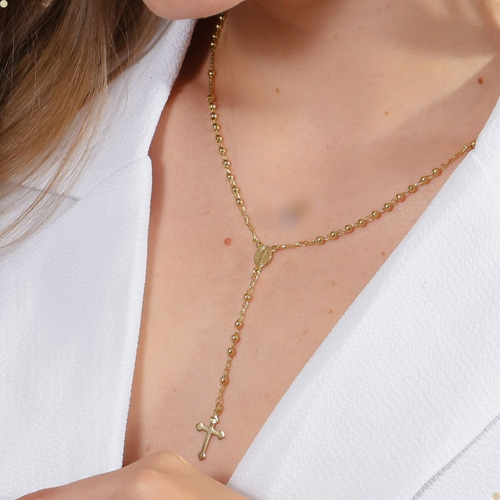 Colar Terço Nossa senhora das graças Rosário Feminino Dourado Crucifixo Banhado Ouro 18k antialérgico