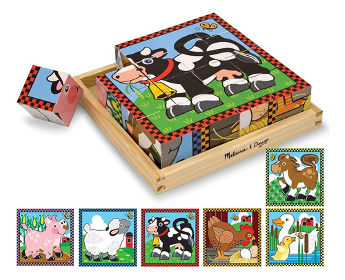 Melissa Doug Farm Wooden Cube Puzzle Con Bandeja De Almacena