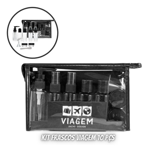 Imagem 3 de 6 de Kit De Frascos P/ Viagem De 10 Peças Preto Impermeável