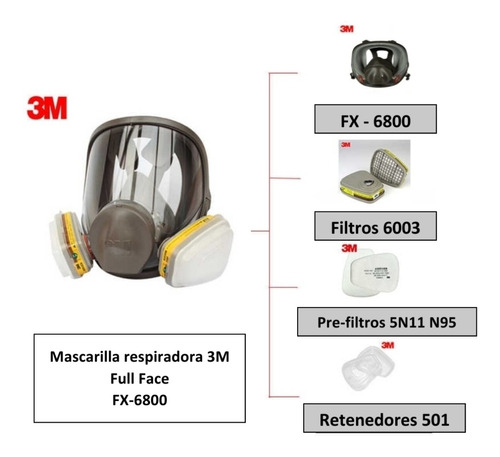 Respirador Mascara 3m Full Face 6800 Con Filtros Originales