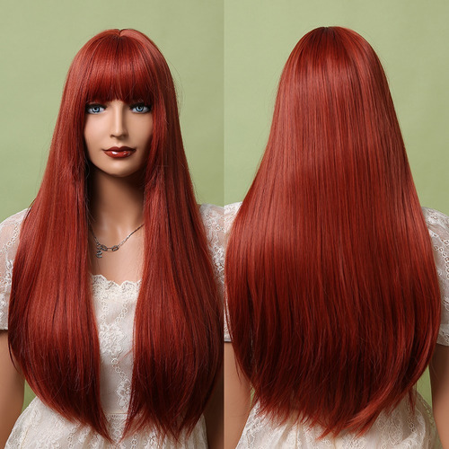 Peluca Larga Roja Lacia Recta Cosplay Cabello Natural Mujer