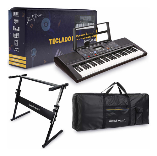 Teclado Musical 61 Teclas Ibrah Piano + Funda + Atril