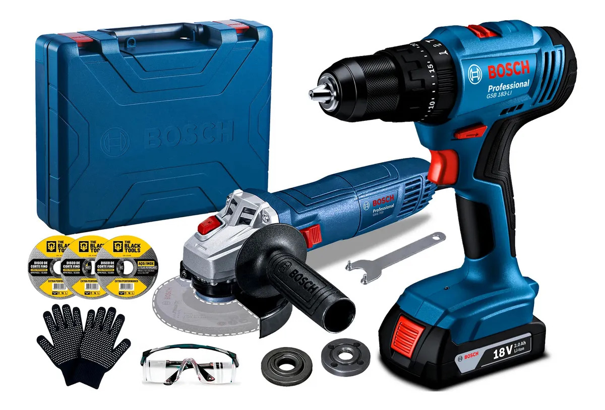 Kit Bosch Furadeira 18v + Esmerilhadeira 710w C/ Acessórios