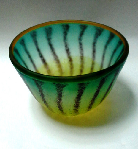 Bowl De Cristal Murano Opaco Mediano Verde Franjas (Usado)
