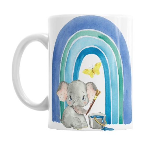 Taza De Cerámica - Elefante Arcoiris Celeste