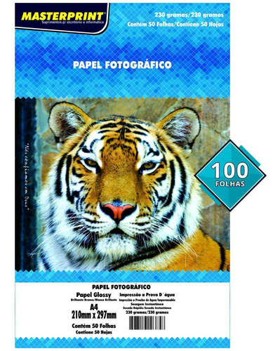 Papel Glossy 230g A4 Branco Masterprint 100 Folhas