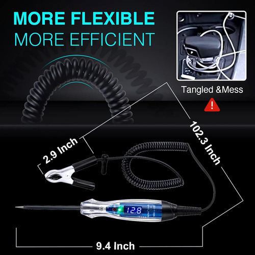 Probador De Circuito Automotriz Cc 3v-60v Led Digital Luz De Prueba Con Cable De Resorte Extendido De Poliuretano Portátil, Probador De Voltaje Bidireccional Automático, Bolígrafo De Prueba Eléctrico