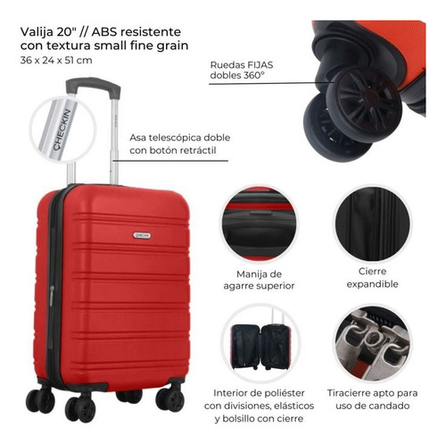 Valija De Mano Cabina Carrion Rigida 20 Pulgadas Checkin Rojo Rayas
