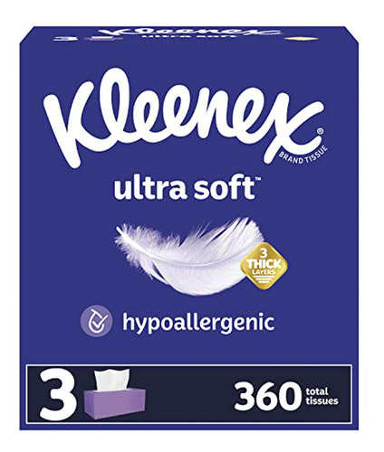 Pañuelos Faciales Kleenex Ultra Suaves, 3 Cajas Planas, 120 