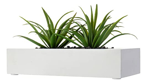 Plantas Césped Artificial 25 Cm En Maceta Madera Blanca