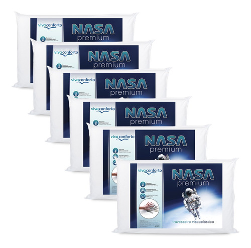 Kit 6 Travesseiros Nasa Viscoelástico Macio Antialérgico