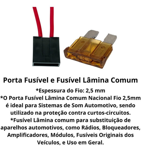 10 Porta Fusível Automotivo Lâmina 2,5mm E 10 Fusiveis 5a