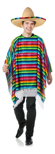 Disfraz De Poncho De Sarape Mexicano, Sombrero Mexicano Con