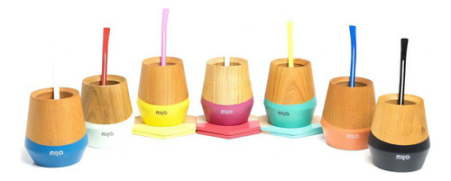 Mate Diseño Mijo De Madera Caldén Con Bombilla Incluida Color Turquesa
