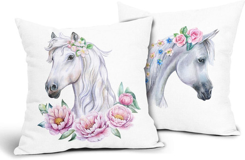 Juego De 2 Fundas De Almohada De Caballos Tiro 18x18 Pu...