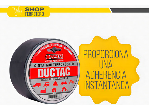 Cinta Multiproposito Tacsa Ductac Tape 48 Mm X 9 Mts Color Negro