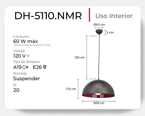 Lámpara De Techo Colgante Moderna Diseño Minimalista Dh-5110 Estructura Negro - Magenta