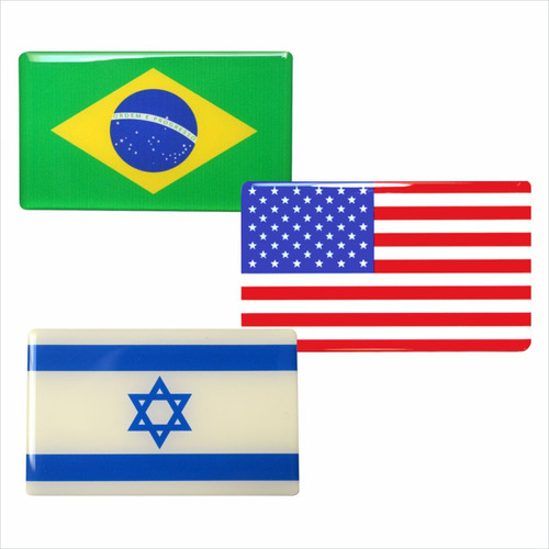 3 Bandeiras Resinadas Brasil, Israel E Estados Unidos 8x5 Cm